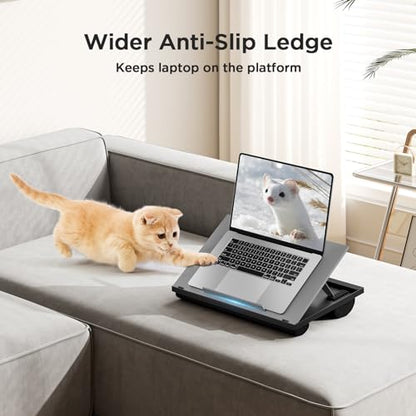 HUANUO Lap Desk with 8 Adjustable Angles – Up to 15.6" Laptop, Grey | Dual-cushion base, carry handle, 30% thicker for durability, wider anti-slip ledge, for home office, sofa, bed, car - color: Gray