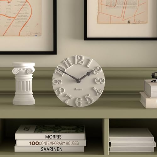 JONES CLOCKS® Hampstead Desk Clock | Freestanding | Pale Gray | Elegant Raised Moulded Numerals | Ideal for Shelf, Mantel, Living Room, Home Office or Bedside - color: Cloud Grey