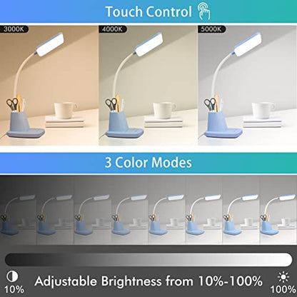 LED Desk Lamp with 10W Wireless Charging & Pen Holder, Blue | CRI 95, 800LM, Stepless Dimming, 3 Modes, 360°Flexible Arm, Touch, Study Table Lamp for Home Office, Dorm Room, with Adapter - color: Blue