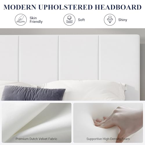 Allewie Full Size Dutch Velvet Upholstered Platform Bed Frame/Vertical Channel Tufted Adjustable Headboard/Low Profile Bed Frame/No Box Spring Needed/Easy Assembly/White - color: White, size: Full