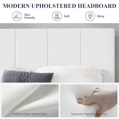 Allewie Full Size Dutch Velvet Upholstered Platform Bed Frame/Vertical Channel Tufted Adjustable Headboard/Low Profile Bed Frame/No Box Spring Needed/Easy Assembly/White - color: White, size: Full