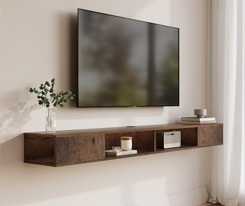 Wampat 70 inch Floating Entertainment Center for Storage, TV Shelf for Wall, Media Console for Living Room, Brown - color: Brown