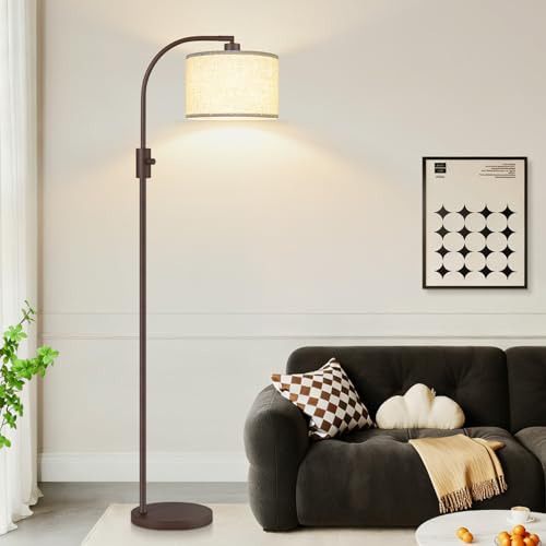 Nintiue Upgraded Modern Arc Dimmable Tall Standing Floor Lamp with Linen Shade, 1200 Lumens LED Bulb Included, for Living & Reading Room, Bedroom, Office & Nursery, Matte Brown - color: Matte Brown-Beige Linen Shade