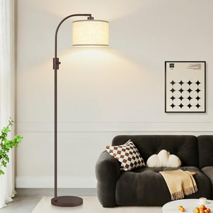 Nintiue Upgraded Modern Arc Dimmable Tall Standing Floor Lamp with Linen Shade, 1200 Lumens LED Bulb Included, for Living & Reading Room, Bedroom, Office & Nursery, Matte Brown - color: Matte Brown-Beige Linen Shade