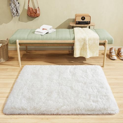 BENRON Soft Rug 2x3ft, Cream White Small Throw Rugs for Bedroom Entryway | Modern Washable long Rugs for Kitchen Dorm, Area Rug for Kids Girls Room Decor, Non Slip Indoor Plush rug - color: Cream White, size: 2' x 3' (Rectangular)