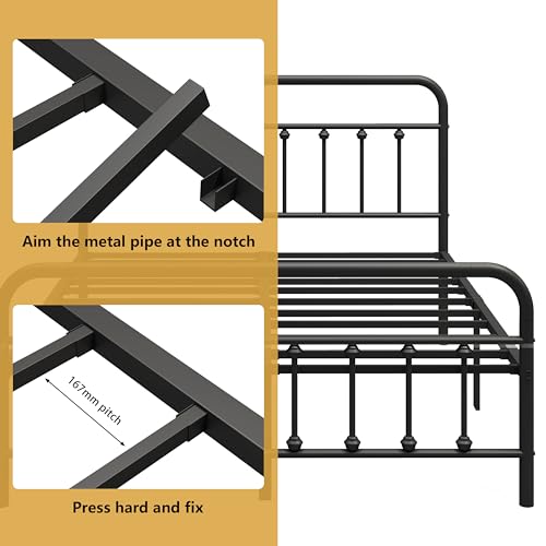 Vengarus Full Metal Bed Frame with Victorian Headboard & Footboard, Black | 14" Full Metal Platform Frame, Heavy Duty Steel Slat Support, Noise Free, No Box Spring Needed, Easy Disassembly & Transport - size: Full