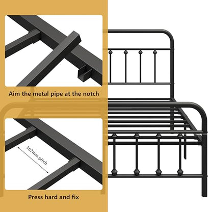 Vengarus Full Metal Bed Frame with Victorian Headboard & Footboard, Black | 14" Full Metal Platform Frame, Heavy Duty Steel Slat Support, Noise Free, No Box Spring Needed, Easy Disassembly & Transport - size: Full