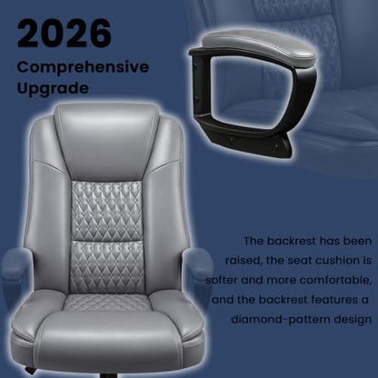 Leather Office Desk Chair,Ergonomic Office Chair with Lumbar Support,Computer Chair,Executive Leather Chair with Padded Flip-up Arm,Adjustable Armrests, Black,275LBS - color: Grey