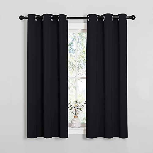 NICETOWN Blackout Draperies Window Curtain Panels, Autumn/Winter Thermal Insulated Solid Grommet Blackout Curtains/Drapes for Cafe (Set of 2, 34 inches by 54 inches, Black) - color: Black, size: 34"W x 54"L (Pack of 2)