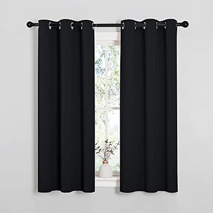 NICETOWN Blackout Draperies Window Curtain Panels, Autumn/Winter Thermal Insulated Solid Grommet Blackout Curtains/Drapes for Cafe (Set of 2, 34 inches by 54 inches, Black) - color: Black, size: 34"W x 54"L (Pack of 2)