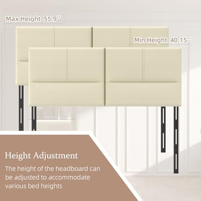 Upholstered Headboard Queen Size, Solid Wood Head Board with Sturdy Metal Legs, Leather Bed Headboard with Height Adjustable, Beige - color: Beige Gray, size: Queen