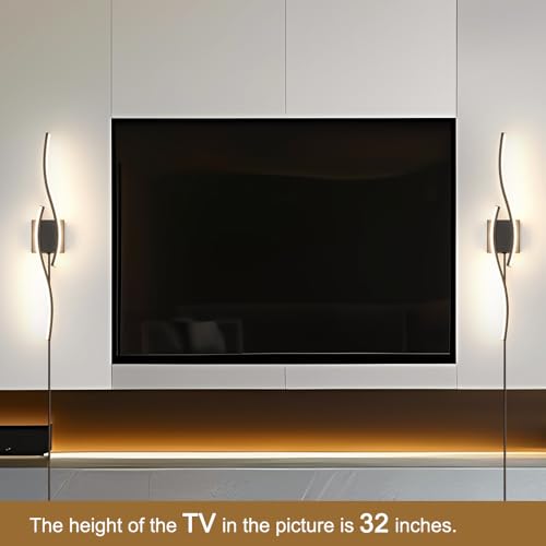 Plug in Wall Sconces Set of 2, Modern Plug in Sconce with Remote, Dimmable LED Wall Light, Wall Lamps with Plug in Cord for TV Wall Sconces, Black Sconce Lighting for Living Room, Hallway, Bedroom - color: Black, size: 27.5in A plug in