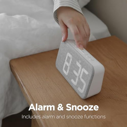 mooas Cosy Fabric LED Desk Clock, Digital Alarm Clock (Light Grey) | USB Charging Port, 12/24H Mode, Temperature Display, Alarm & Snooze, Cozy Atmosphere, Non-Slip Silicone pad for Stability - color: Light Grey