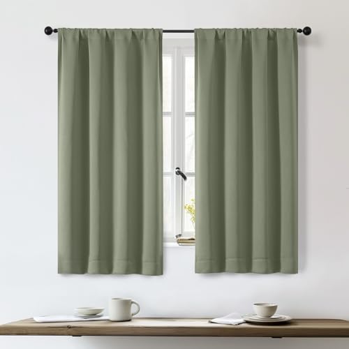 Sally Sage Green Short Blackout Curtains for Bedroom Living Room 54 Inch Length 2 Panels Set, Solid Thermal Insulated, Energy Saving Window Treatment Curtains Bathroom Drapes, W40 x L54, Sage - color: Sage Green, size: 40"W x 54"L (Pack of 2)