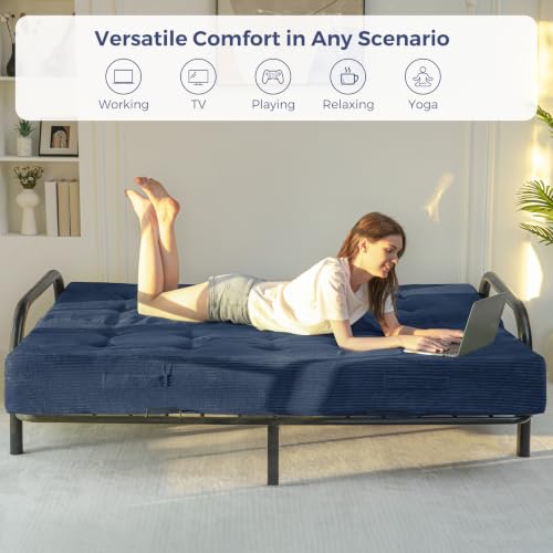 MAXYOYO Foldable Mattress, 8-Inch Tufted Futon Mattress with Handles | Tufted Floor Sofa Bed and Versatile Mattress, Carry Handles for Living Rooms or Guest Rooms, Frame Not Included, Dusty Blue - color: Dusty Blue