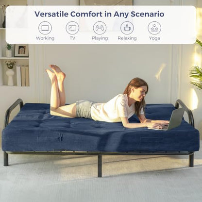 MAXYOYO Foldable Mattress, 8-Inch Tufted Futon Mattress with Handles | Tufted Floor Sofa Bed and Versatile Mattress, Carry Handles for Living Rooms or Guest Rooms, Frame Not Included, Dusty Blue - color: Dusty Blue