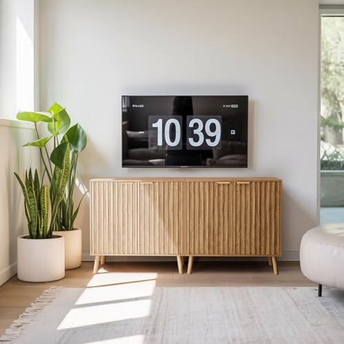 Fluted Buffet Cabinet, Free Standing Sideboard with Storage, Wood Accent Cabinet with Doors & Shelf, Multifunctional Credenza, Sideboard Buffet for Living Room, Dining Room(1, Natural) - color: Natural