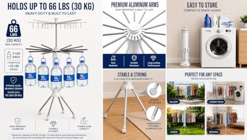 Foldable Clothes Drying Rack, Rotating Aluminum Laundry Rack, Portable Stand