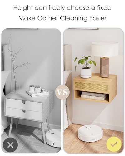 Modern Floating Nightstand with Drawer, Wall Mount Shelves, Oak Rattan | Small Space Saver, Modern Minimalist Design, Wall Mounted Shelves, for Bedroom, Bathroom, Living room, Easy Assembly, Rattan - color: Oak Rattan