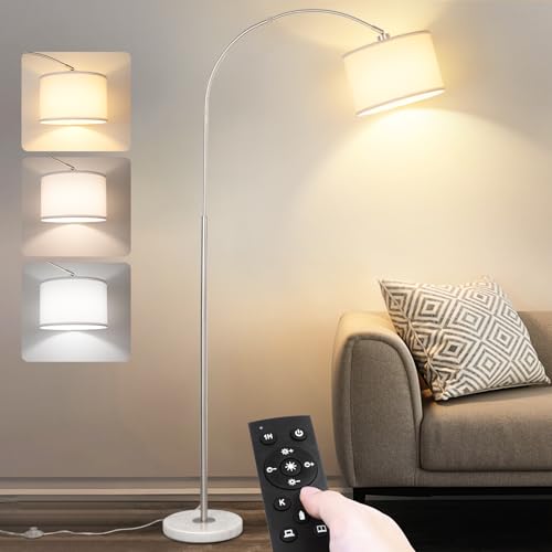 Qingmiao Dimmable Arc Floor Lamp, Remote & Foot Switch, Adjustable Shade | Modern Standing Lamp for Living Room, 4 Lighting Modes Tall Lamp for Bedroom Office Reading Corner Home Decor Gifts - color: Silver