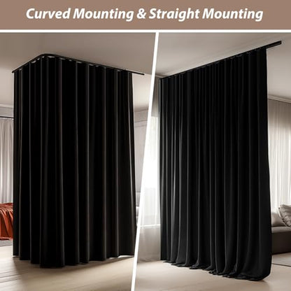 Room Divider Curtains with Ceiling Curtain Track Set Window Curtain for Bedroom,Living Room Total Blackout Thermal Insulated Privacy Ceiling Track Curtain W 9 × H 7 FT Black drape&Black track - color: Black, size: 108"W x 84"L (Pack of 1)
