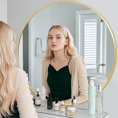 BEAUTYPEAK 48 Inch Round Mirror, Metal Frame Circle Mirror, Gold | Wall Mounted for Entryway, Bathroom, Vanity, Living Room - color: Gold, size: 48"L x 48"W