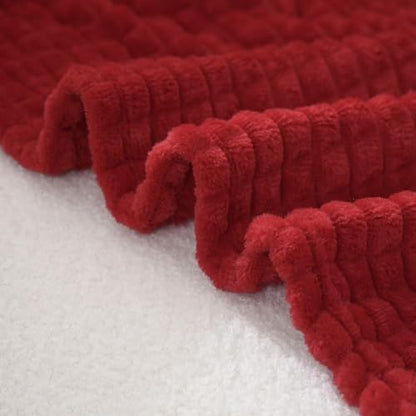 Puncuntex Fleece Throw Blanket Red 50"×60" with Square Grid Design | Super Soft Plush Cozy Flannel Throw Blanket Luxury for Couch Sofa Chair - color: Red, size: 50"×60"