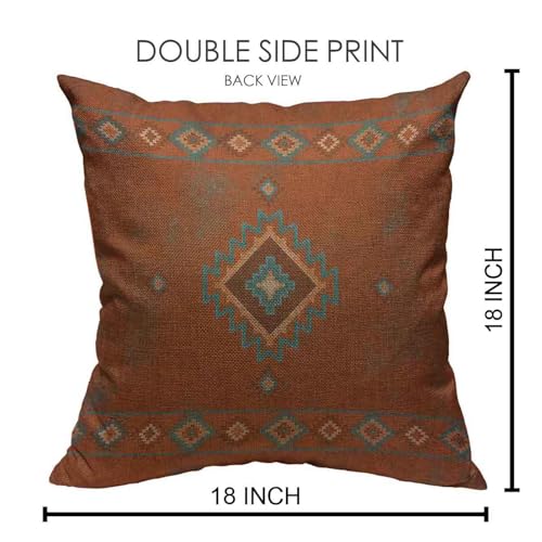 Throw Pillow Covers Western Southwest Canyons Desert Copper Turquoise Petroglyph Tribal Cotton Linen Decorative Square Pillowcases Cushion Cover 18 X 18 Inch - color: Multi 12
