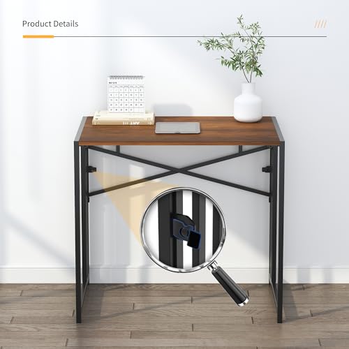 Lutown-Teen 32 inch Folding Small Desk, Mahogany | Writing Gaming Computer Camping Desk for Small Spaces, No Assembly Required Home Office Desk - color: Mahogany, size: 32 Inch