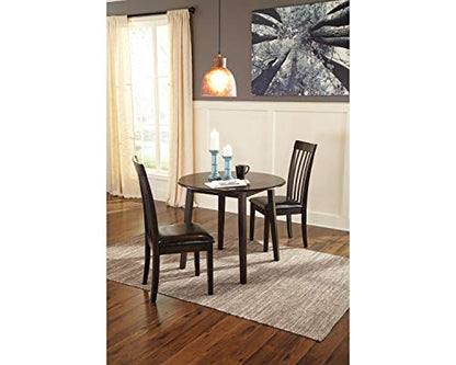 Signature Design by Ashley Small Round Drop Leaf Dining Table, Brown | Dual-hinged 36-inch extendable top for compact spaces, Made of veneers, wood and engineered wood, Hammis Series - color: Black