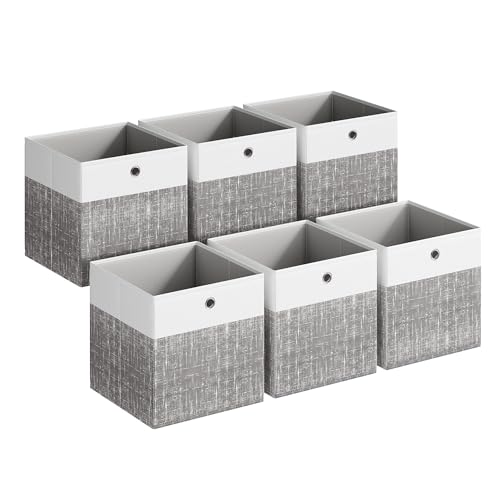 SONGMICS Storage Cubes, Set of 6 Foldable Fabric Storage Boxes, Cube Organizer Boxes with Handles, for Closet Shelves, Odorless, 13 x 13 x 13 Inches, Cloud White and Cattail Gray URFB433GM02 - color: Cloud White + Cattail Gray, size: 13 Inch-6 Pack