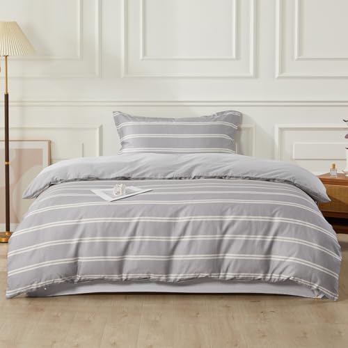 SAPHREAS Boy Gray Stripes Duvet Cover Set Twin Size 2pcs Dark Grey Streak Bedding Comforter Cover Set 1 Duvet Cover 1 Pillow Sham - color: Light Gray, size: Twin (68"x90")