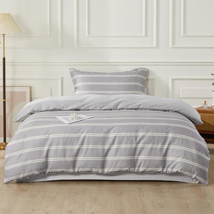 SAPHREAS Boy Gray Stripes Duvet Cover Set Twin Size 2pcs Dark Grey Streak Bedding Comforter Cover Set 1 Duvet Cover 1 Pillow Sham - color: Light Gray, size: Twin (68"x90")