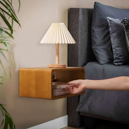 Floating Nightstand, Wall Mounted Bedside Shelf, Handmade Bedroom Furniture,Pine Wood Floating Bedside Table, Minimalist and Unique Style 18”x 10”x 7.5” Walnut - color: Walnut