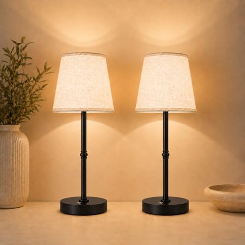 Cordless Table Lamp Rechargeable, 6000mAh Battery Operated LED Lamp with USB-C, Touch Control Stepless Dimmable Small Black Fabric Lamp for Kitchen Counter, Small Spaces, Bedroom, Living Room 2PCS - color: Black, size: 2 Pcs