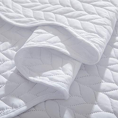 MOONLIGHT20015 Twin Quilt Set (66" x 86") with 1 Pillow Sham (20" x 26"+2") for All Season - 2 Pcs Reversible Bedding Set Lightweight Microfiber Coverlet Embossed Pattern Quilted Bedspread (White) - color: White, size: Twin