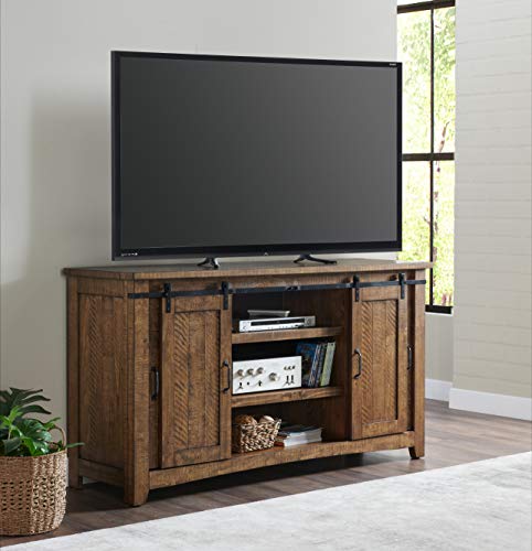 Martin Svensson Home Rustic 65" Wood Entertainment Center, Natural | Solid Pine, TV Stand, Sliding Doors, Adjustable Shelves & Cable Management, for TVs up to 70" - color: Natural