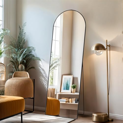 Arched Mirror Full Length, 16"x59" Body Wall Mirrors with Shatter-Proof Glass, Floor Standing, Hanging or Leaning, Tall Arch Mirror with Stand Aluminum Alloy Frame for Bedroom Cloakroom - color: Black, size: 59"L x 16"W, style: Arched