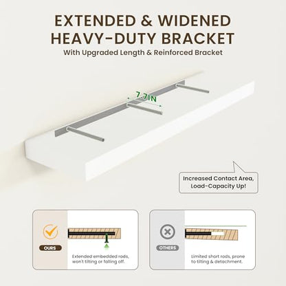 48 Inch Floating Shelves, 12'' Deep White Shelves for Wall Set of 2 | Invisible Brackets, Engineered Wood, Mounting Hardware Included, 50LBS, Bathroom, Laundry Room, Kitchen, Living Room - color: White, size: 48W x 11.6D x 2H, 2 Pack