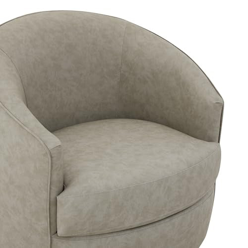 CHITA Leather Barrel Swivel Chair, Wood Frame, Fully Assembled, Stone Grey | Modern Armchair with FSC Certified Wood Frame, Living Room Chair for bedroom & office, 31.5"Dx32.3"Wx28.7"H, 350 Lbs Capacity - color: Stone Grey - Faux Leather