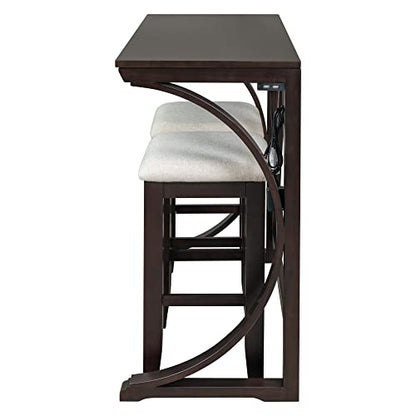 RuiSiSi 3 Piece Counter Height Dining Set, Farmhouse Kitchen Table Set with USB Port and 2 Upholstered Stools, Breakfast Nook Set for Kitchen, Dining Room, Living Room, Espresso - color: Espresso