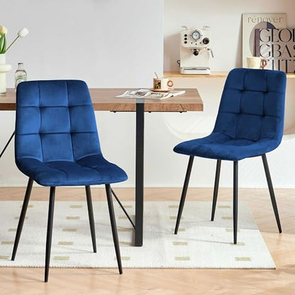 Homedot Dining Chairs Set of 2, Modern Kitchen Chairs Upholstered Velvet Guest Reception Side Chairs Tufted with Metal Legs for Bedroom Living Room Vanity, Navy Blue - color: Navy Blue, size: 2*Chair