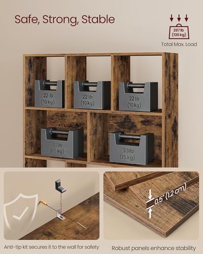 VASAGLE Bookcase Open Storage Shelf, 9.4 x 35.4 x 39.4 Inches | Bookshelf, Rustic Brown, CUSTOS Collection, ULBC455K01 - color: Rustic Brown, size: 8 Cubes (9.4"D x 39.4"H), style: 1 Pack
