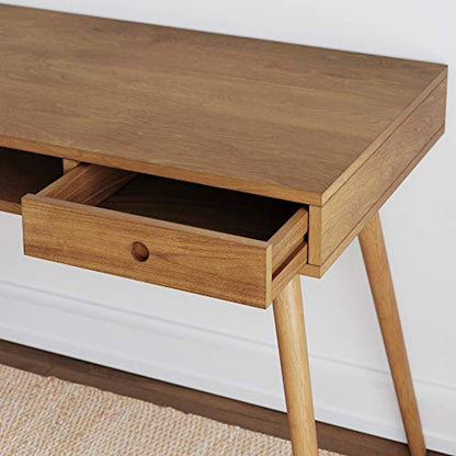 Nathan James Parker Modern Home Office Writing, Computer or Laptop Desk with Open Storage Cubby and Small Drawer, Walnut - color: Walnut