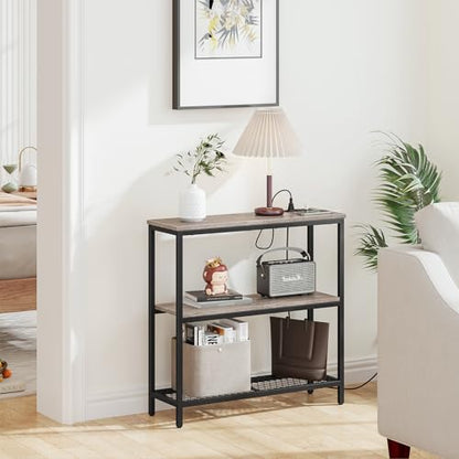 Snughome Console Table with Power Outlets, Entryway Table with Storage, Narrow Sofa Table with 3 Tier Shelves, 2 USB Ports, 2 Power Outlets, Hallway Table for Couch, Living Room, Entrance, Grey - color: Grey