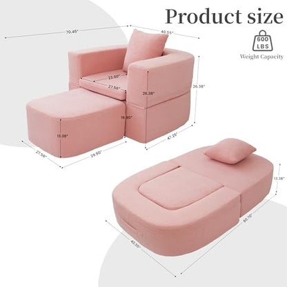 40" Pull Out Couch,2 in 1 Sleeper Sofa Bed,Convertible Sleeper Chair with Pillow Foldable Mattress with Back Support,Teddy Fleece,Pink - color: Pink