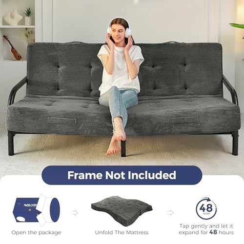 MAXYOYO Foldable Mattress, 8-Inch Tufted Futon Mattress with Handles | Tufted Floor Sofa Bed and Versatile Mattress, Carry Handles for Living Rooms or Guest Rooms, Frame Not Included, Dark Grey - color: Dark Grey