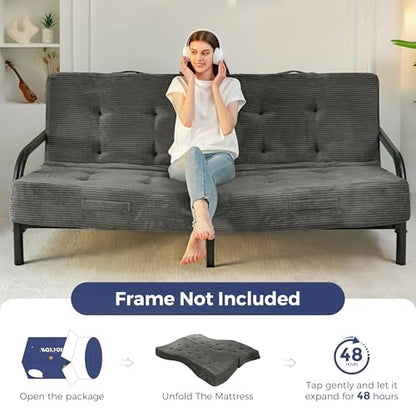 MAXYOYO Foldable Mattress, 8-Inch Tufted Futon Mattress with Handles | Tufted Floor Sofa Bed and Versatile Mattress, Carry Handles for Living Rooms or Guest Rooms, Frame Not Included, Dark Grey - color: Dark Grey