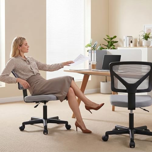 OLIXIS Armless Home Office Chair, Ergonomic Small Desk Chair | Mesh Back, Removable Washable Foam Cushion, Height Adjustable, Rolling Swivel Wheels, Small Space, Grey - color: Grey