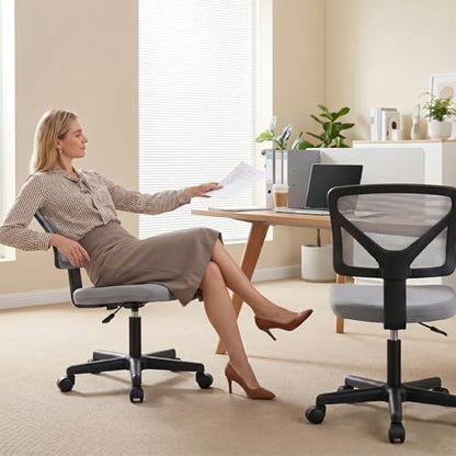 OLIXIS Armless Home Office Chair, Ergonomic Small Desk Chair | Mesh Back, Removable Washable Foam Cushion, Height Adjustable, Rolling Swivel Wheels, Small Space, Grey - color: Grey